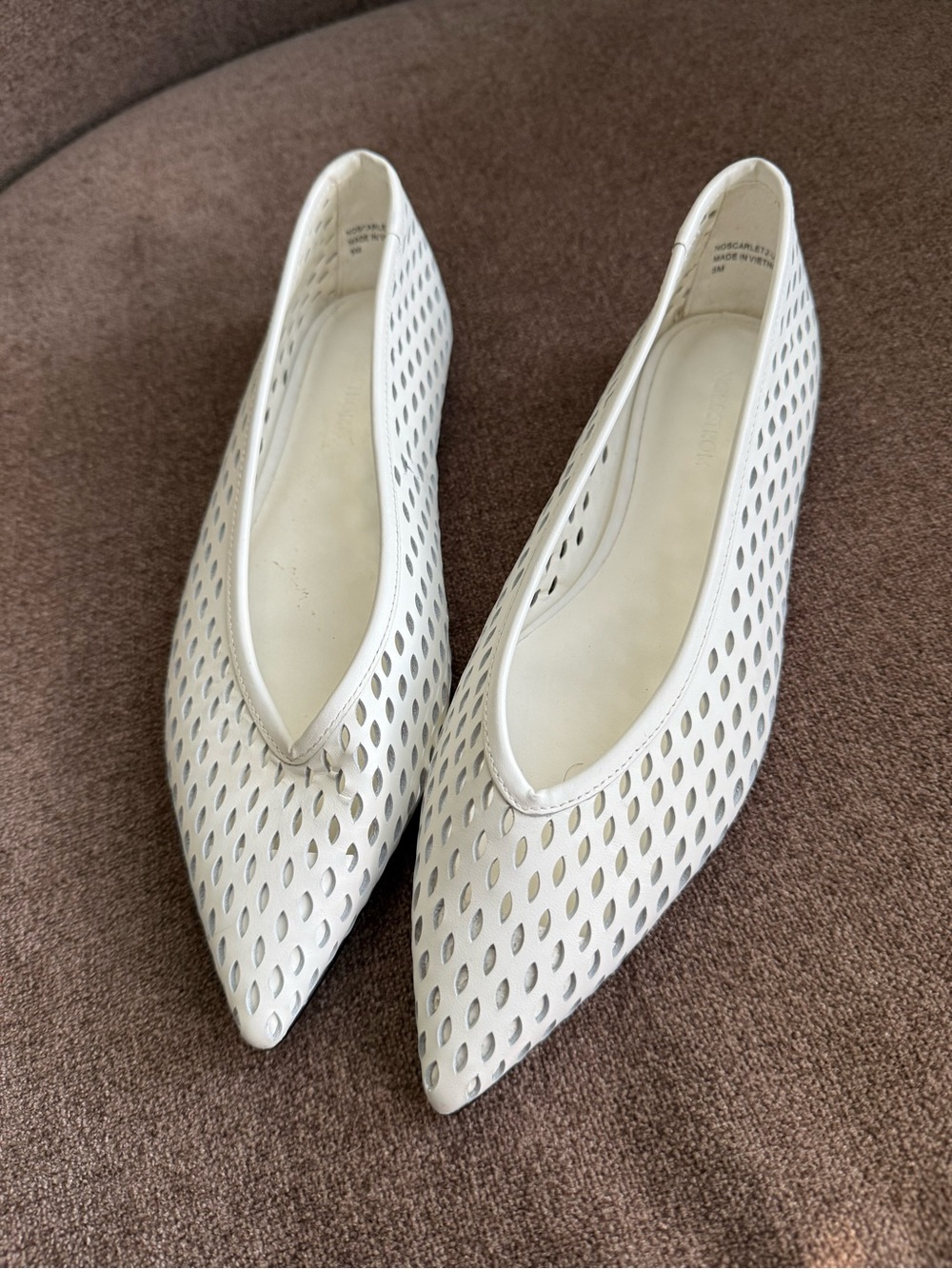 Nordstrom White Perforated Pointed-Toe Flats